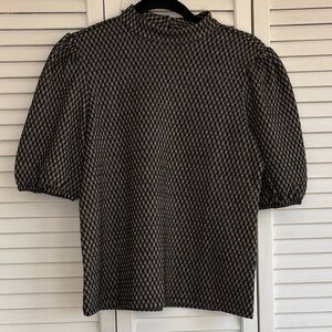 Elegant Black and White and Gold Houndstooth Women's Top Ann Taylor Factory